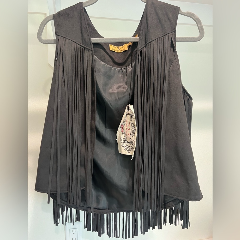 Fringe Suede Vest in Black